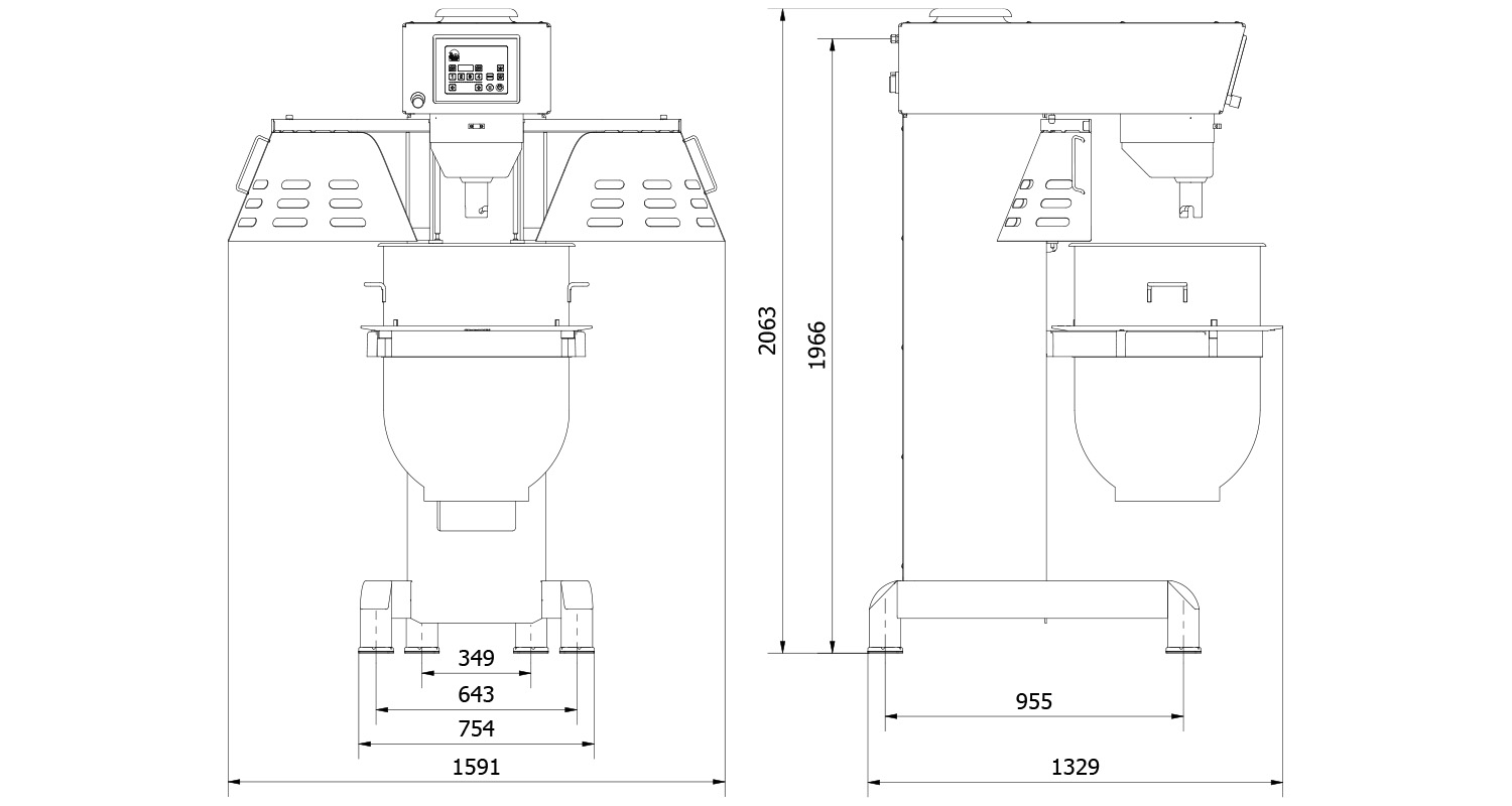 Varimixer AR200 - Professionel planetmixer - Illustration af produktdimensioner