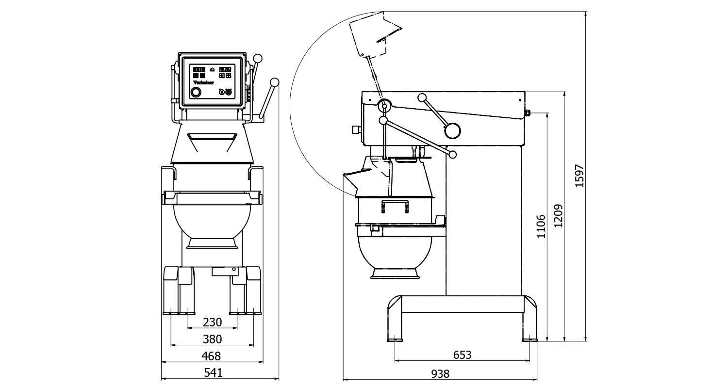 Varimixer AR30 - Professional Planetary Mixer - Product Dimensions Illustration