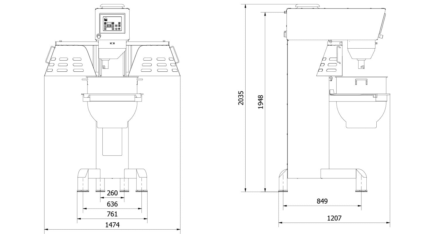 Varimixer ERGO100 - Professional Planetary Mixer - Product Dimensions Illustration