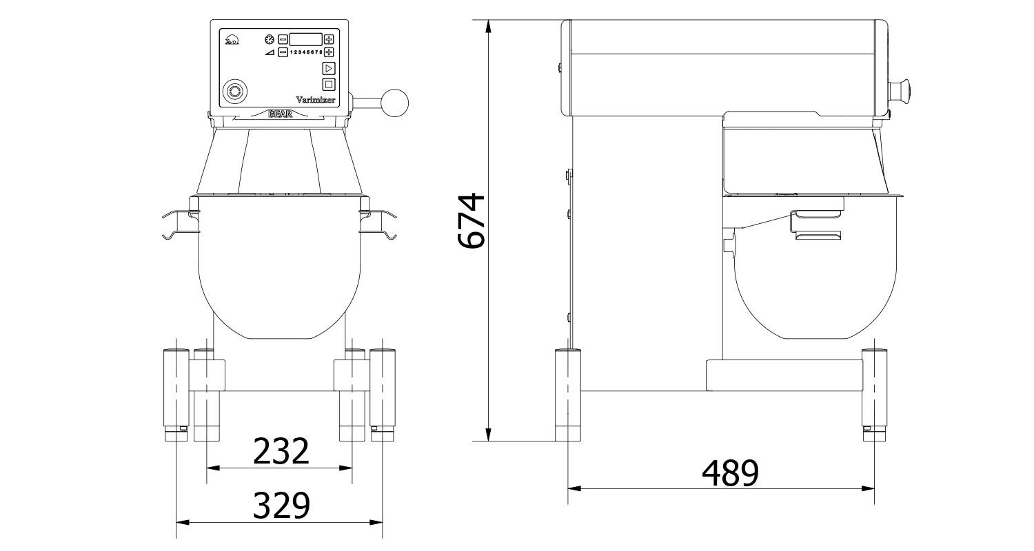 Varimixer KODIAK10 - Professional Planetary Mixer - Product Dimensions Illustration