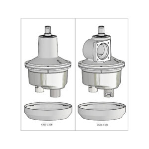 varimixer_spare_parts_KODIAK20_Assembled_planetary_head - Varimixer Exploded view of a blender showing two variants: CR20-2.5ZB (left) and CR20-2.4ZB (right).