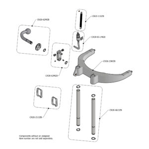 Exploded assembly diagram with labeled components and fasteners for a device.