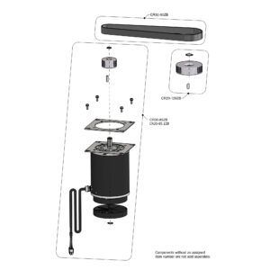 Exploded assembly diagram showing a motor, mounting plates, fasteners, and tubing with labeled parts. (Components without assigned numbers not sold separately.)