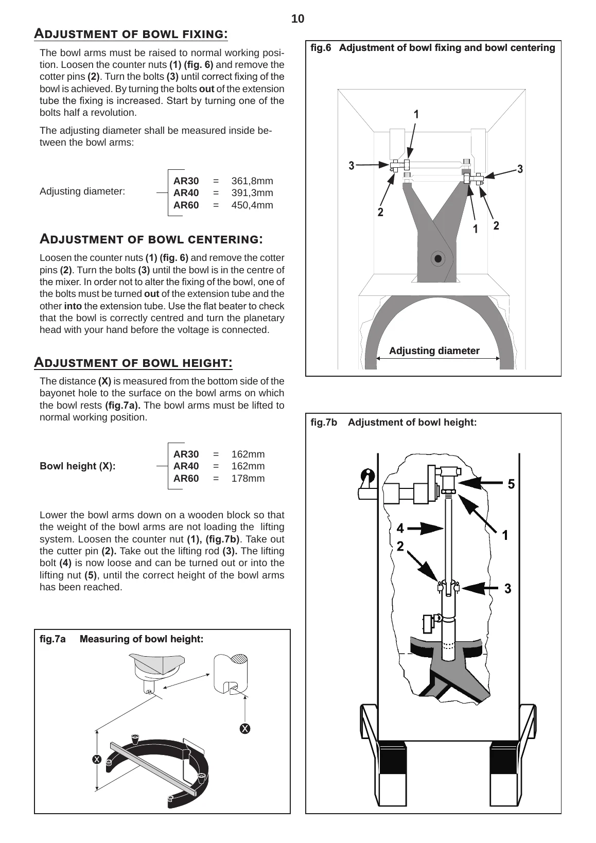 Bowl fixing, centring and height adjustment drawings