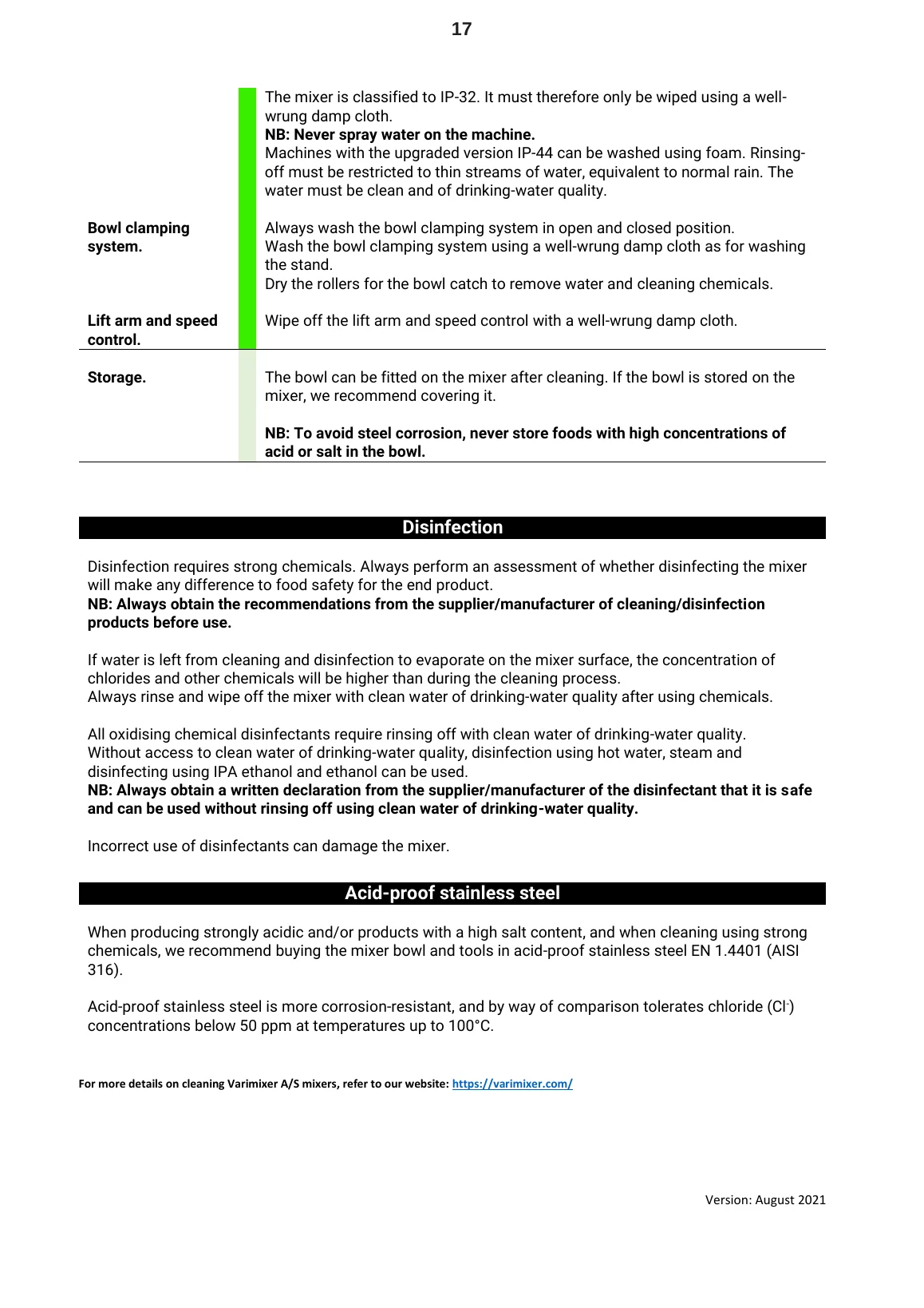 IP classification, disinfection and acid-resistant stainless steel guidance