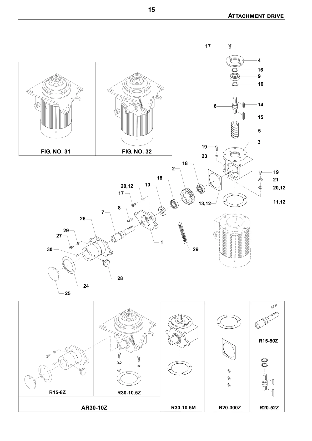 Exploded spare-parts diagram for attachment drive on the Varimixer AR40 VL-1