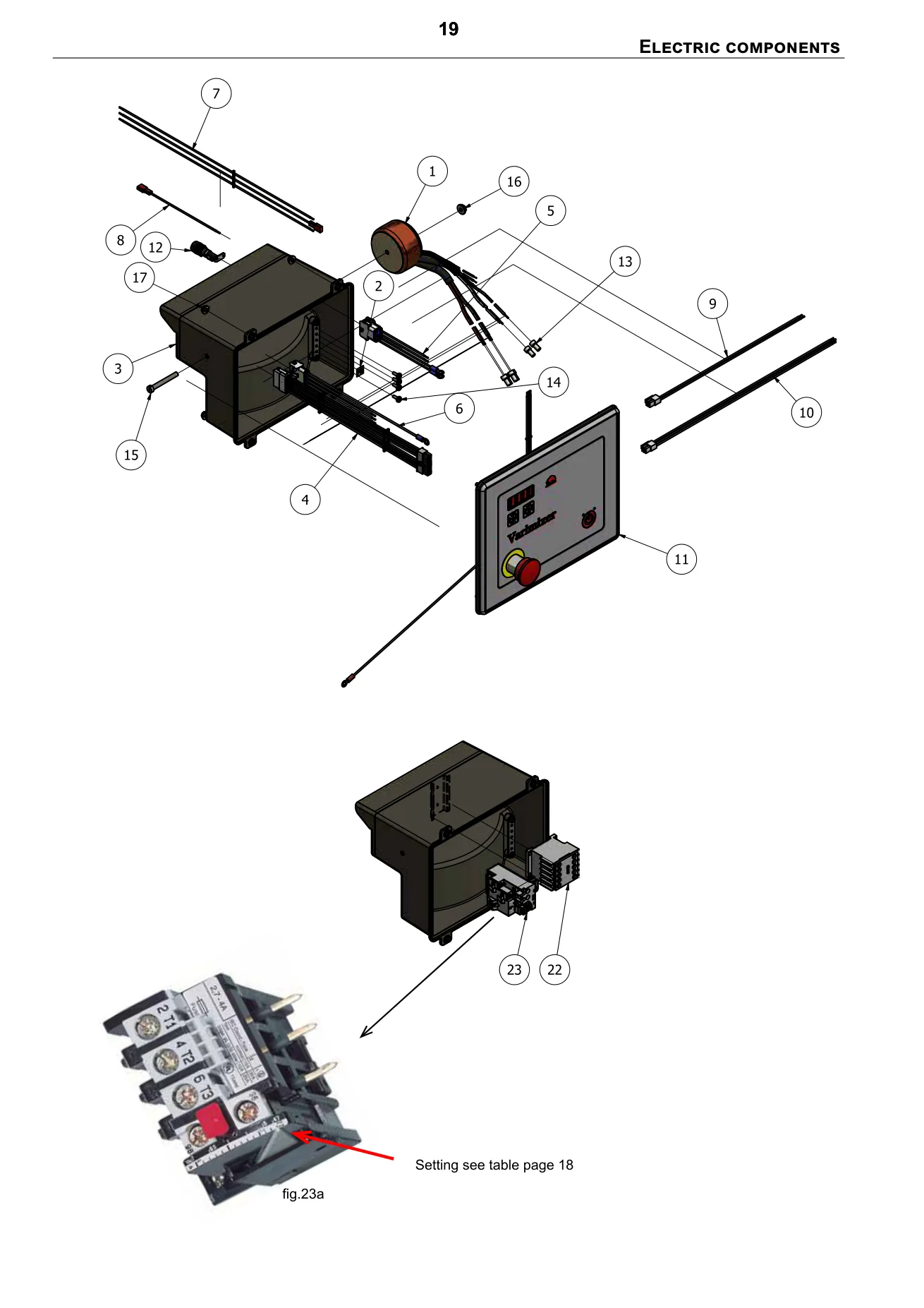Exploded spare-parts diagram for electric components on the Varimixer AR40 VL-1