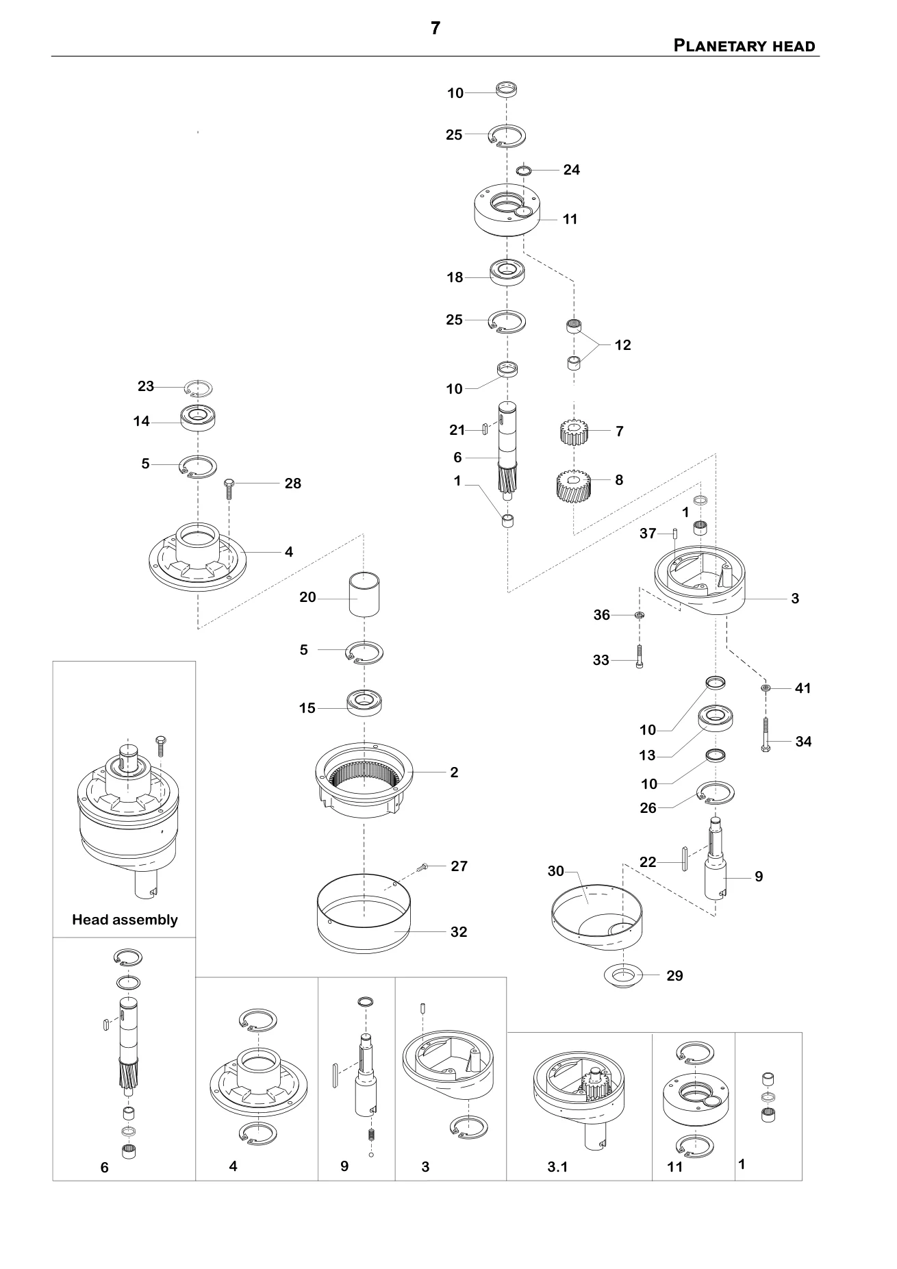 Exploded spare-parts diagram for planetary head on the Varimixer AR40 VL-1