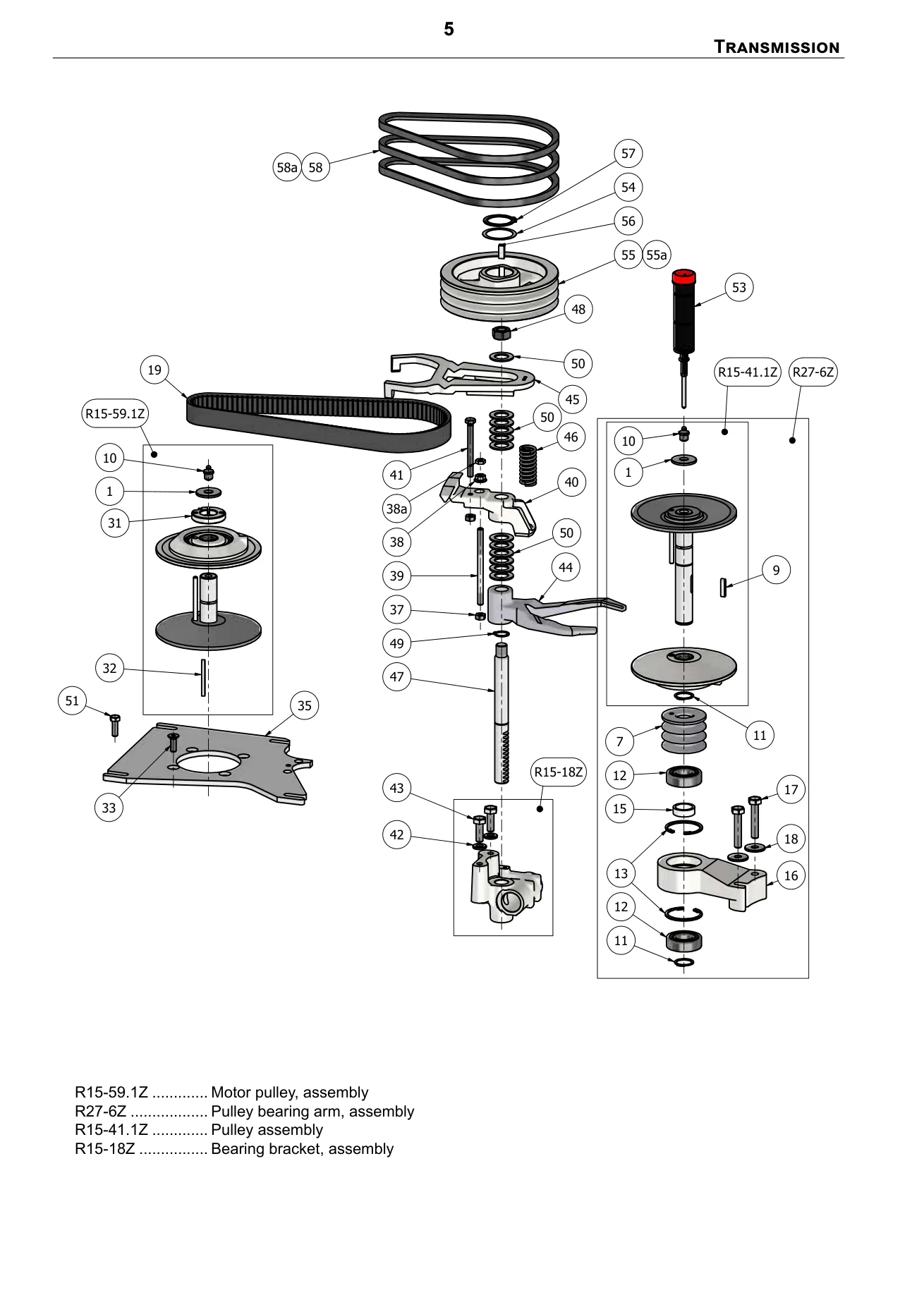 Exploded spare-parts diagram for transmission on the Varimixer AR40 VL-1